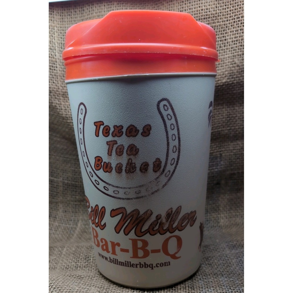 Bill Miller Bar-B-Q Texas Tea Bucket ThermoServ Insulated Mug Cup 32 oz W/ Lid